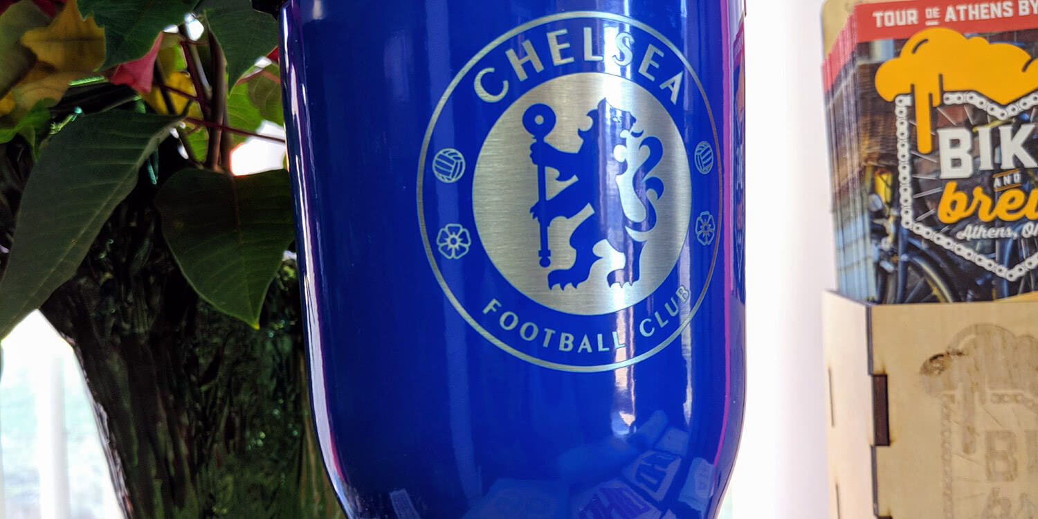 Made a Chelsea FC Tumbler on the Laser at Work - obviously not for sale